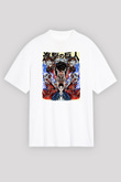 Attack On Titan Baskılı Beyaz Unisex Oversize Tişört - Tshirt