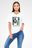 Attack On Titan Baskılı Beyaz Unisex V Yaka Tişört - Tshirt