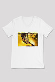 Attack On Titan Baskılı Beyaz Unisex V Yaka Tişört - Tshirt