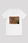 Attack On Titan Baskılı Beyaz Unisex V Yaka Tişört - Tshirt