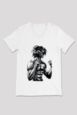Attack On Titan Baskılı Beyaz Unisex V Yaka Tişört - Tshirt