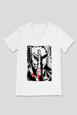 Attack On Titan Baskılı Beyaz Unisex V Yaka Tişört - Tshirt