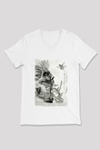Attack On Titan Baskılı Beyaz Unisex V Yaka Tişört - Tshirt