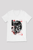Attack On Titan Baskılı Beyaz Unisex V Yaka Tişört - Tshirt
