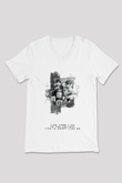 Attack On Titan Baskılı Beyaz Unisex V Yaka Tişört - Tshirt
