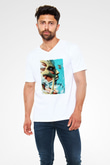 Attack On Titan Baskılı Beyaz Unisex V Yaka Tişört - Tshirt