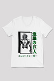 Attack On Titan Baskılı Beyaz Unisex V Yaka Tişört - Tshirt