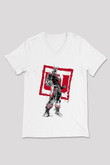 Attack On Titan Baskılı Beyaz Unisex V Yaka Tişört - Tshirt