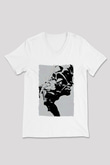 Attack On Titan Baskılı Beyaz Unisex V Yaka Tişört - Tshirt