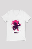 Attack On Titan Baskılı Beyaz Unisex V Yaka Tişört - Tshirt