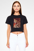 Attack On Titan Baskılı Siyah Crop Top Kadın Tişört - Tshirt