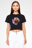Attack On Titan Baskılı Siyah Crop Top Kadın Tişört - Tshirt
