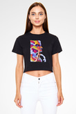 Attack On Titan Baskılı Siyah Crop Top Kadın Tişört - Tshirt