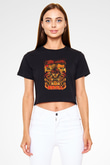 Attack On Titan Baskılı Siyah Crop Top Kadın Tişört - Tshirt