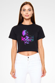 Attack On Titan Baskılı Siyah Crop Top Kadın Tişört - Tshirt