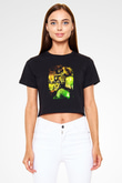 Attack On Titan Baskılı Siyah Crop Top Kadın Tişört - Tshirt