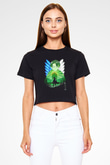 Attack On Titan Baskılı Siyah Crop Top Kadın Tişört - Tshirt