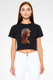 Attack On Titan Baskılı Siyah Crop Top Kadın Tişört - Tshirt