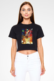 Attack On Titan Baskılı Siyah Crop Top Kadın Tişört - Tshirt