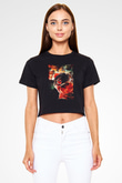 Attack On Titan Baskılı Siyah Crop Top Kadın Tişört - Tshirt
