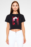 Attack On Titan Baskılı Siyah Crop Top Kadın Tişört - Tshirt