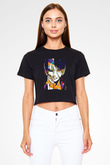 Attack On Titan Baskılı Siyah Crop Top Kadın Tişört - Tshirt