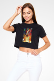 Attack On Titan Baskılı Siyah Crop Top Kadın Tişört - Tshirt