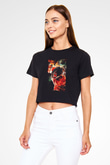 Attack On Titan Baskılı Siyah Crop Top Kadın Tişört - Tshirt