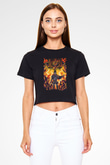 Attack On Titan Baskılı Siyah Crop Top Kadın Tişört - Tshirt