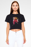 Attack On Titan Baskılı Siyah Crop Top Kadın Tişört - Tshirt