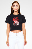 Attack On Titan Baskılı Siyah Crop Top Kadın Tişört - Tshirt