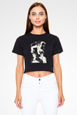 Attack On Titan Baskılı Siyah Crop Top Kadın Tişört - Tshirt