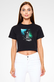 Attack On Titan Baskılı Siyah Crop Top Kadın Tişört - Tshirt