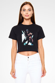 Attack On Titan Baskılı Siyah Crop Top Kadın Tişört - Tshirt