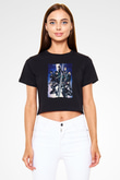 Attack On Titan Baskılı Siyah Crop Top Kadın Tişört - Tshirt