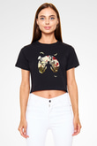 Attack On Titan Baskılı Siyah Crop Top Kadın Tişört - Tshirt