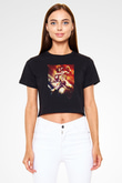 Attack On Titan Baskılı Siyah Crop Top Kadın Tişört - Tshirt