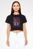 Attack On Titan Baskılı Siyah Crop Top Kadın Tişört - Tshirt
