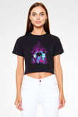 Attack On Titan Baskılı Siyah Crop Top Kadın Tişört - Tshirt