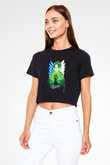 Attack On Titan Baskılı Siyah Crop Top Kadın Tişört - Tshirt