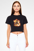 Attack On Titan Baskılı Siyah Crop Top Kadın Tişört - Tshirt