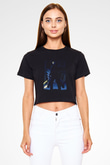 Attack On Titan Baskılı Siyah Crop Top Kadın Tişört - Tshirt