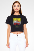 Attack On Titan Baskılı Siyah Crop Top Kadın Tişört - Tshirt