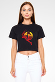 Attack On Titan Baskılı Siyah Crop Top Kadın Tişört - Tshirt