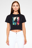Attack On Titan Baskılı Siyah Crop Top Kadın Tişört - Tshirt