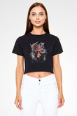 Attack On Titan Baskılı Siyah Crop Top Kadın Tişört - Tshirt