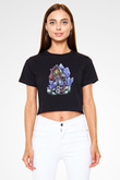 Attack On Titan Baskılı Siyah Crop Top Kadın Tişört - Tshirt