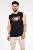 Attack On Titan Baskılı Unisex Siyah Kolsuz Tişört - Tshirt