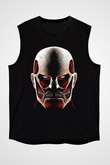 Attack On Titan Baskılı Unisex Siyah Kolsuz Tişört - Tshirt
