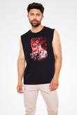 Attack On Titan Baskılı Unisex Siyah Kolsuz Tişört - Tshirt